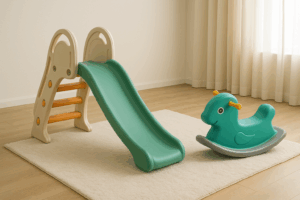 小型の滑り台やバウンサーなどの室内向けの遊具のイメージ画像